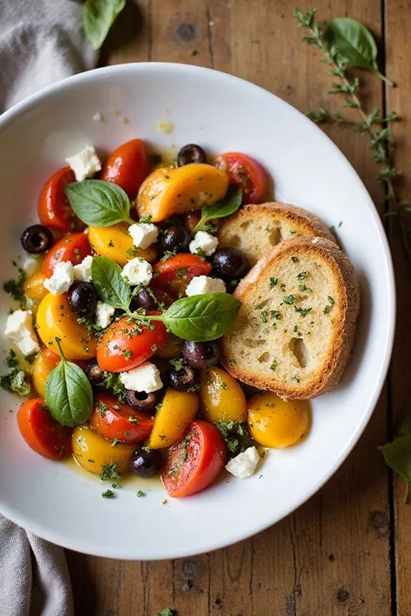 Mediterranean Fresh Tomato Salad Recipe with Herbed Bruschetta | Spoonora