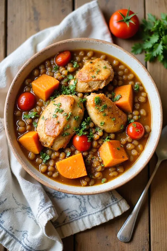 Mediterranean Lentil & Chicken Stew Recipe | Spoonora