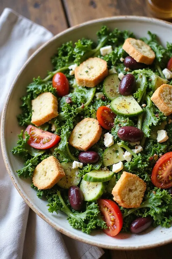 Rustic Mediterranean Salad Recipe with Olive Croutons | Spoonora